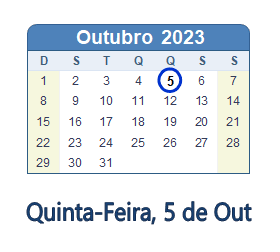 5 Outubro 2023 calendario