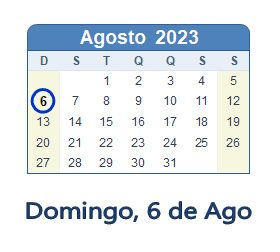 6 Agosto 2023 calendario