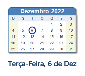 6 Dezembro 2022 calendario