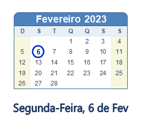 6 Fevereiro 2023 calendario