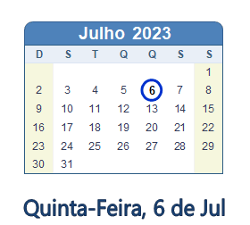 6 Julho 2023 calendario