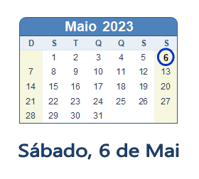 6 Maio 2023 calendario