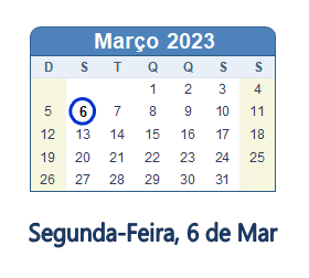 6 Março 2023 calendario