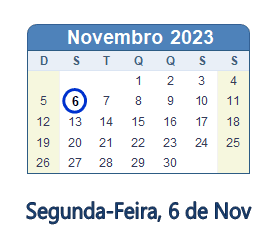 6 Novembro 2023 calendario