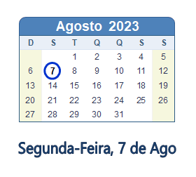 7 Agosto 2023 calendario