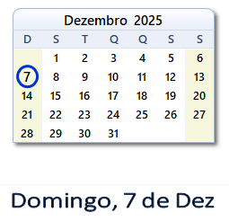 7 Dezembro 2025 calendario