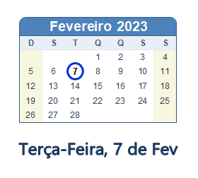 7 Fevereiro 2023 calendario