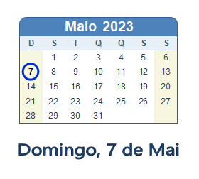 7 Maio 2023 calendario