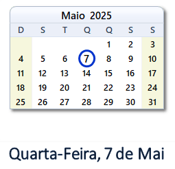 7 Maio 2025 calendario