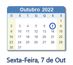 7 Outubro 2022 calendario