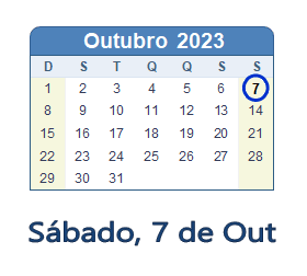 7 Outubro 2023 calendario