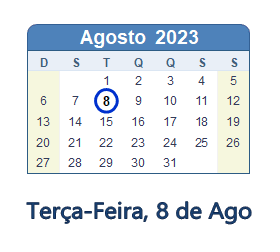 8 Agosto 2023 calendario