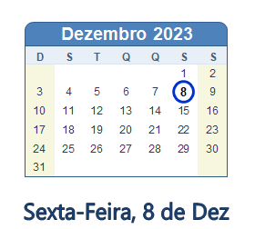 8 Dezembro 2023 calendario
