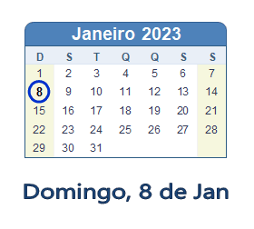 8 Janeiro 2023 calendario