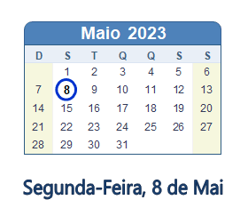 8 Maio 2023 calendario