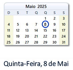 8 Maio 2025 calendario