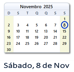 8 Novembro 2025 calendario