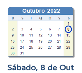8 Outubro 2022 calendario