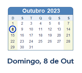 8 Outubro 2023 calendario