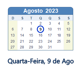 9 Agosto 2023 calendario