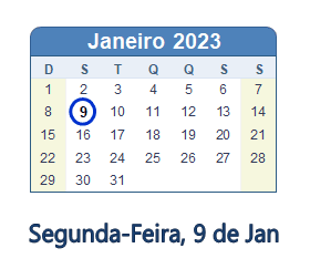 9 Janeiro 2023 calendario