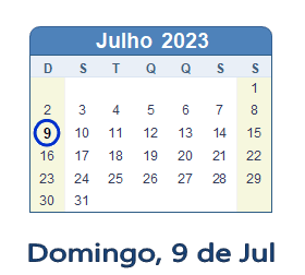 9 Julho 2023 calendario