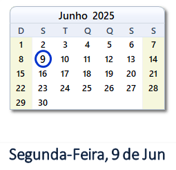 9 Junho 2025 calendario