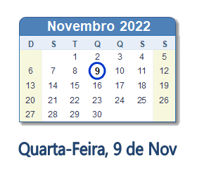 9 Novembro 2022 calendario