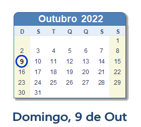9 Outubro 2022 calendario