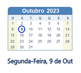 9 Outubro 2023 calendario