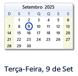 9 Setembro 2025 calendario